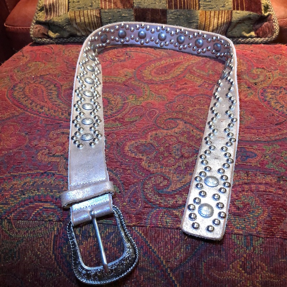 Western Studded Belt - Light Brown Silver Foil